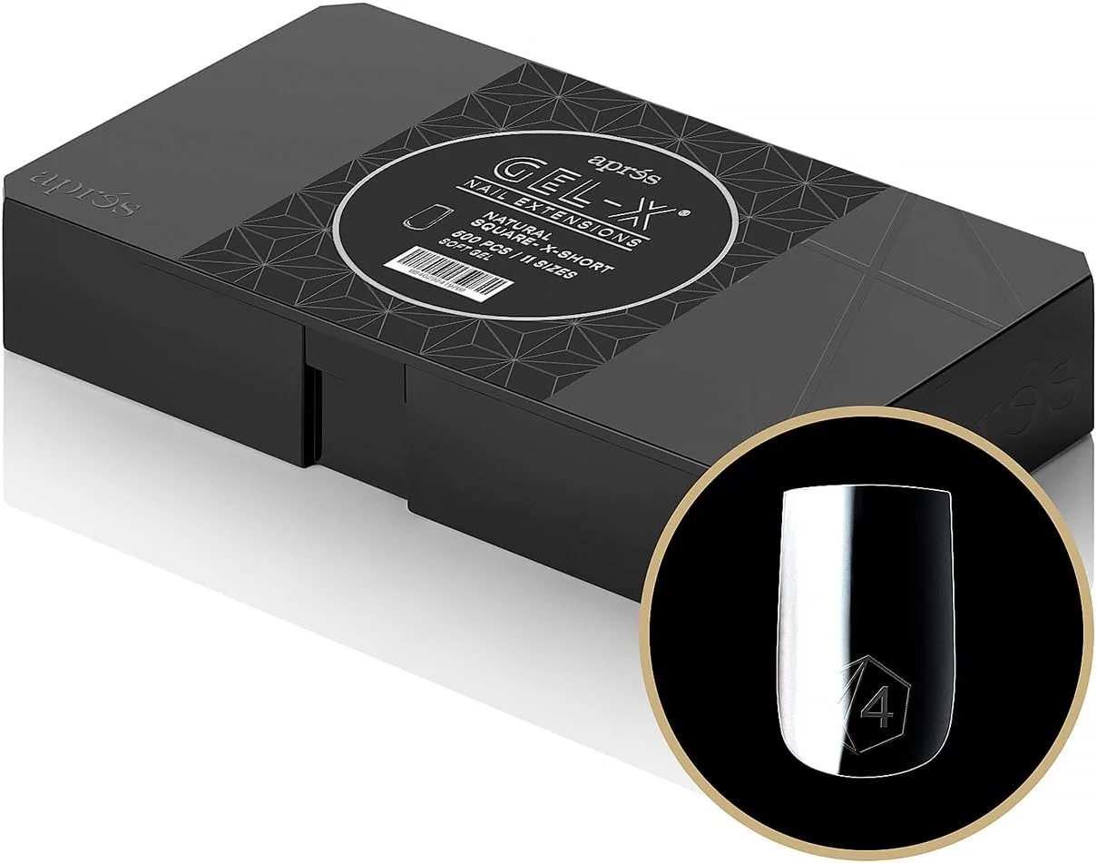 باکس تیپ های مربعی طبیعی فوق العاده کوتاه آپرس ژل ایکس | 500 عدد تیپ ژل ایکس، 11 سایز 00-9، کیفیت عالی