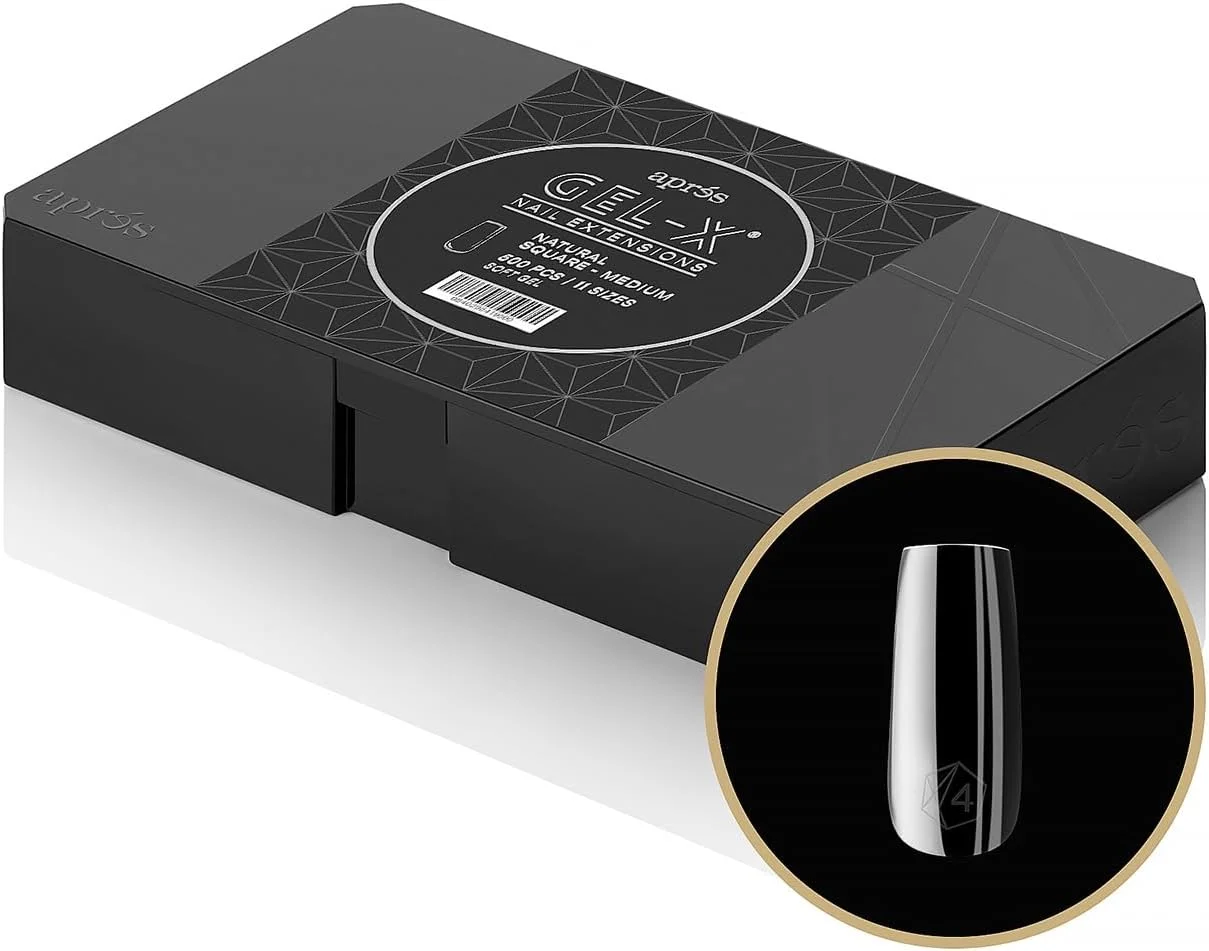 باکس نوک ناخن مربعی متوسط طبیعی Aprés Gel-X® | شامل 500 عدد نوک ناخن Gel-X در 11 سایز مختلف 00-9، کیفیت عالی