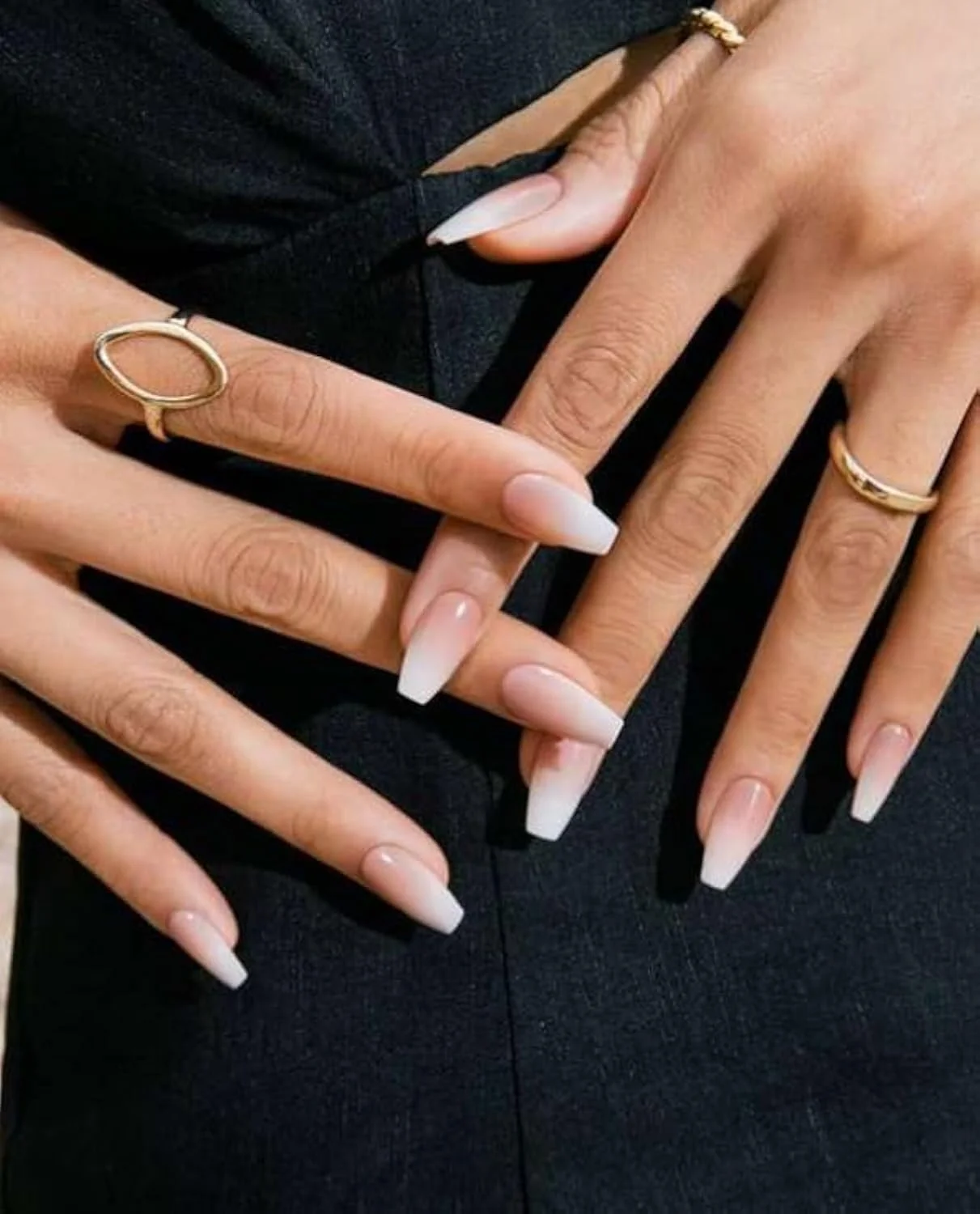 ناخن مصنوعی بادامی بلند با رنگ ثابت و براق، 24 عددی، مانیکور فرانسوی طبیعی متوسط، ناخن های اکریلیک مصنوعی با چسب