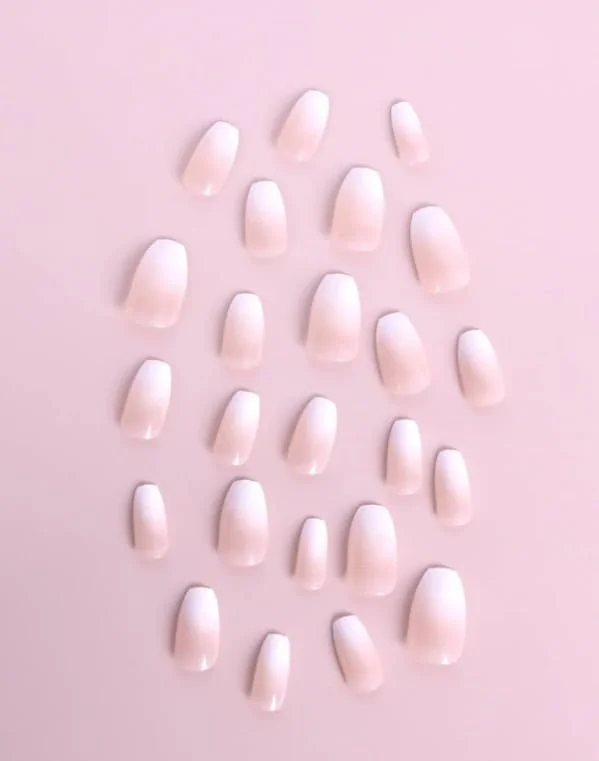 ناخن مصنوعی بادامی بلند با رنگ ثابت و براق، 24 عددی، مانیکور فرانسوی طبیعی متوسط، ناخن های اکریلیک مصنوعی با چسب