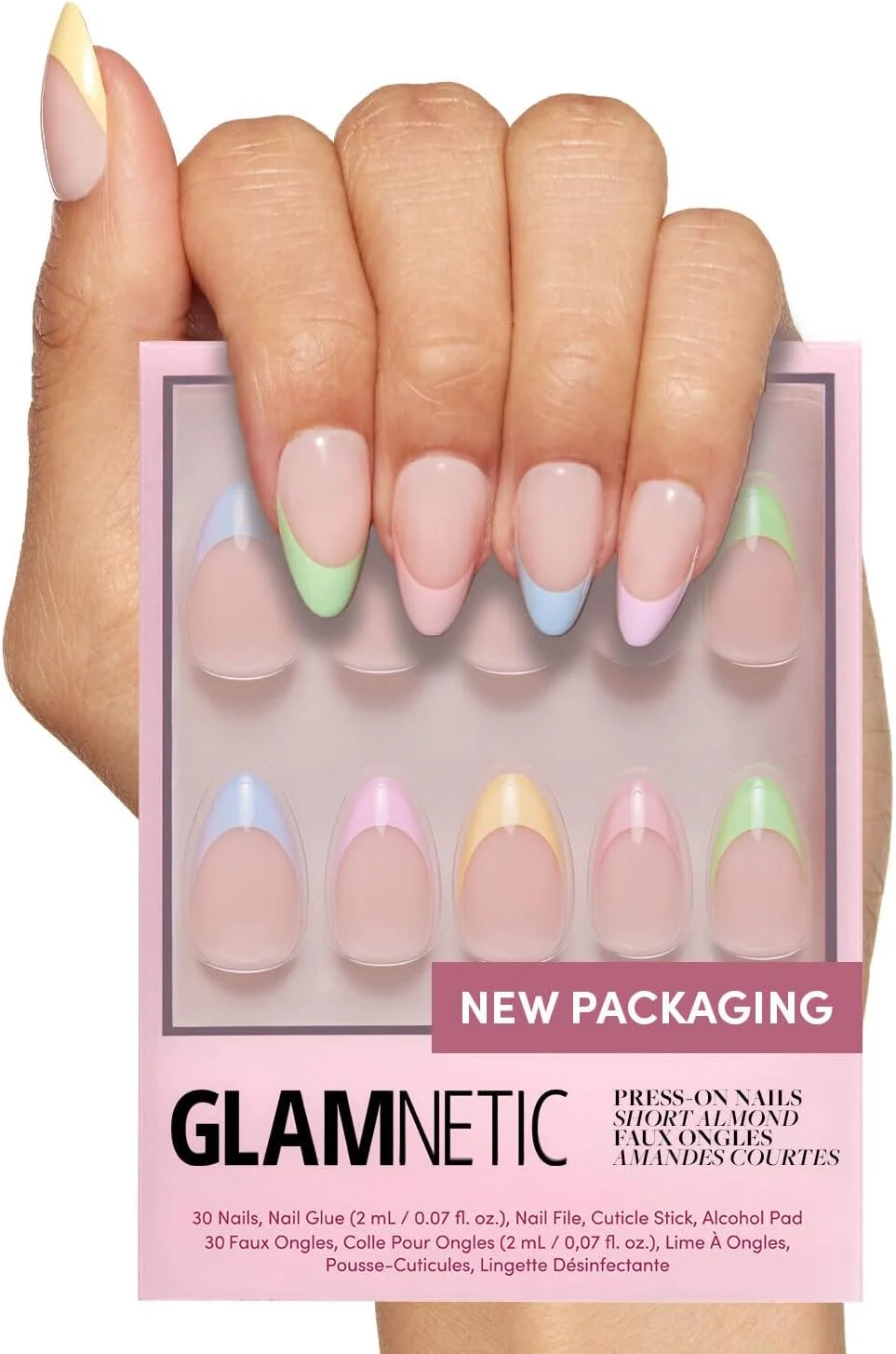 ناخن مصنوعی Glamnetic - مدل Confetti | نیمه شفاف، ناخن بادامی کوتاه، قابل استفاده مجدد | 15 سایز - کیت 30 عددی ناخن به همراه چسب