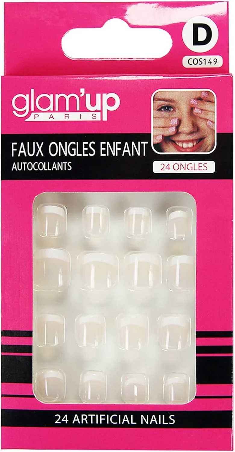 ناخن مصنوعی بچه گانه گلام آپ پاریس - پوشش کامل - استفاده آسان - چسب خودکار - 24 عدد ناخن مصنوعی در هر جعبه - شکل گرد مربعی - شماره 149 - مانیکور فرانسوی