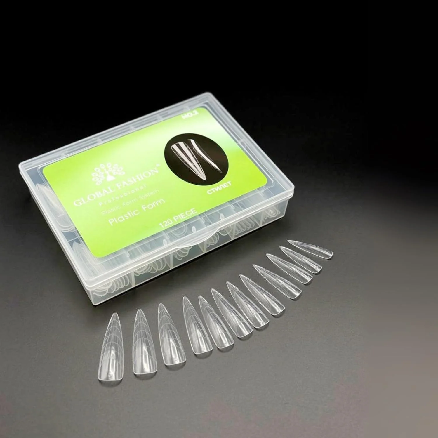 تیپ ناخن 120 عددی گلوبال فشن - فرم دوگانه شفاف ناخن، 12 سایز، انحنای C عالی - فرم پلاستیکی قابل استفاده مجدد برای پلی ژل، بیلدر ژل و اکستنشن های اکریلیک، استفاده در سالن و DIY (بادامی، شفاف)