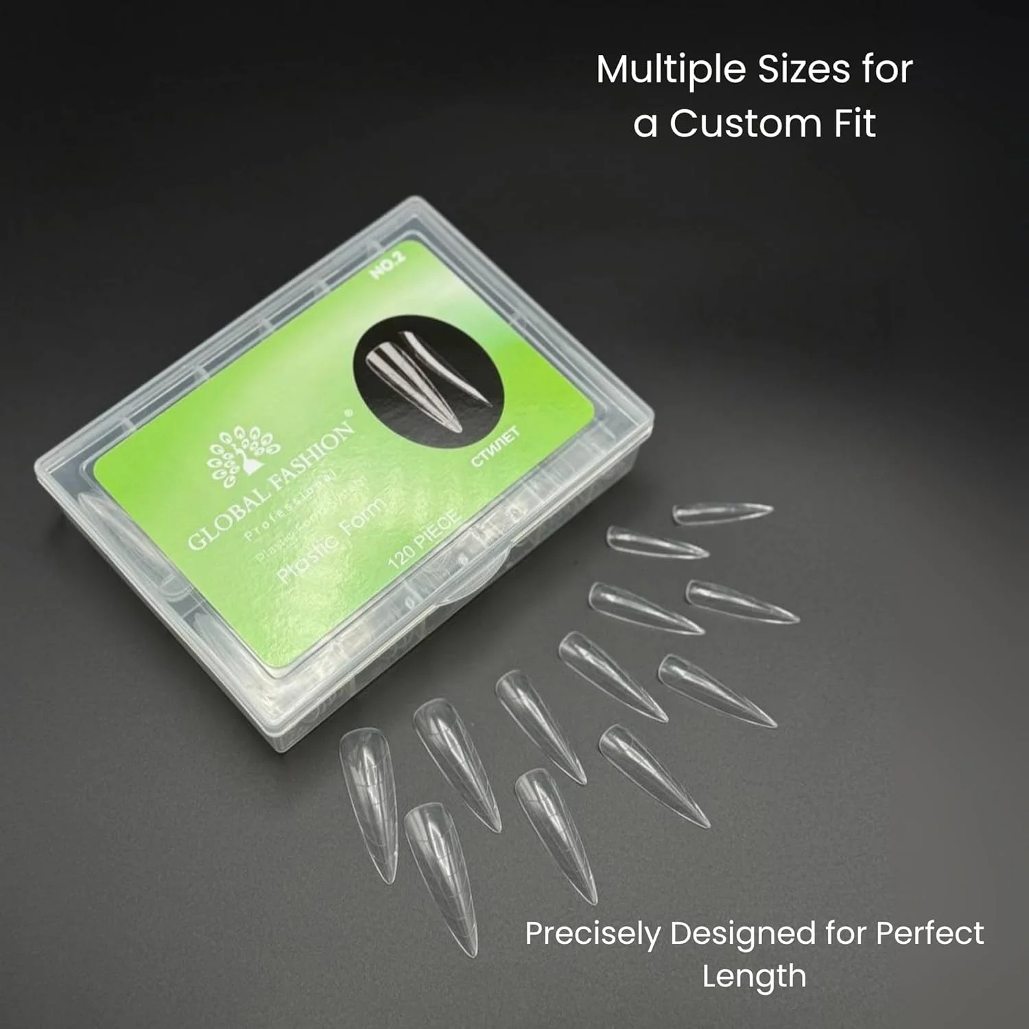 تیپ ناخن 120 عددی گلوبال فشن - فرم دوگانه شفاف ناخن، 12 سایز، انحنای C عالی - فرم پلاستیکی قابل استفاده مجدد برای پلی ژل، بیلدر ژل و اکستنشن های اکریلیک، استفاده در سالن و DIY (بادامی، شفاف)