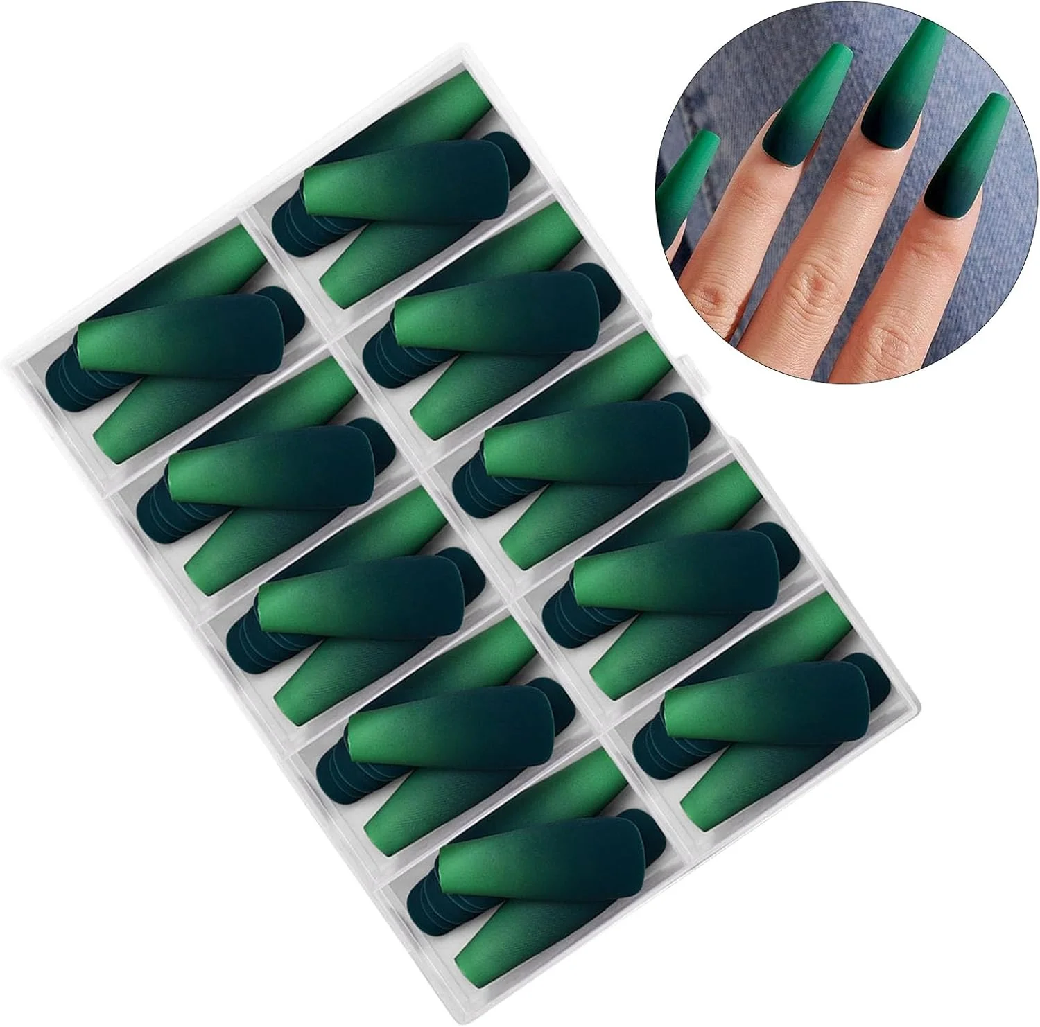 ناخن مصنوعی گرادیانی جعبه ۱۲۰ عددی، ناخن های بلند تابوتی، پوشش کامل چسبی، ناخن های مصنوعی ساده برای بانوان