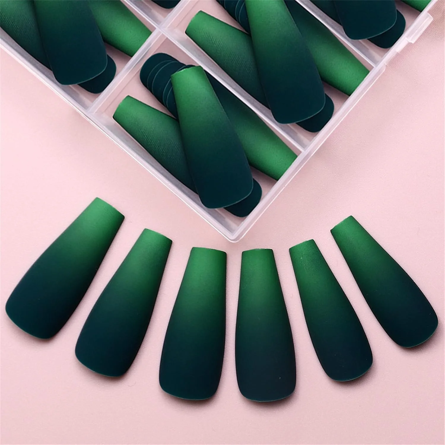 ناخن مصنوعی گرادیانی جعبه ۱۲۰ عددی، ناخن های بلند تابوتی، پوشش کامل چسبی، ناخن های مصنوعی ساده برای بانوان