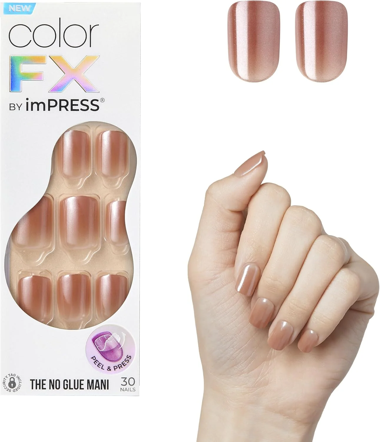 ناخن مصنوعی چسبی ایمپرس کیس، کالر اف ایکس، 'Last Call'، خنثی متوسط، سایز کوتاه، فرم اسکووال، شامل 30 ناخن، پد آماده سازی، برگه راهنما، 1 عدد چوب مانیکور، 1 عدد سوهان کوچک