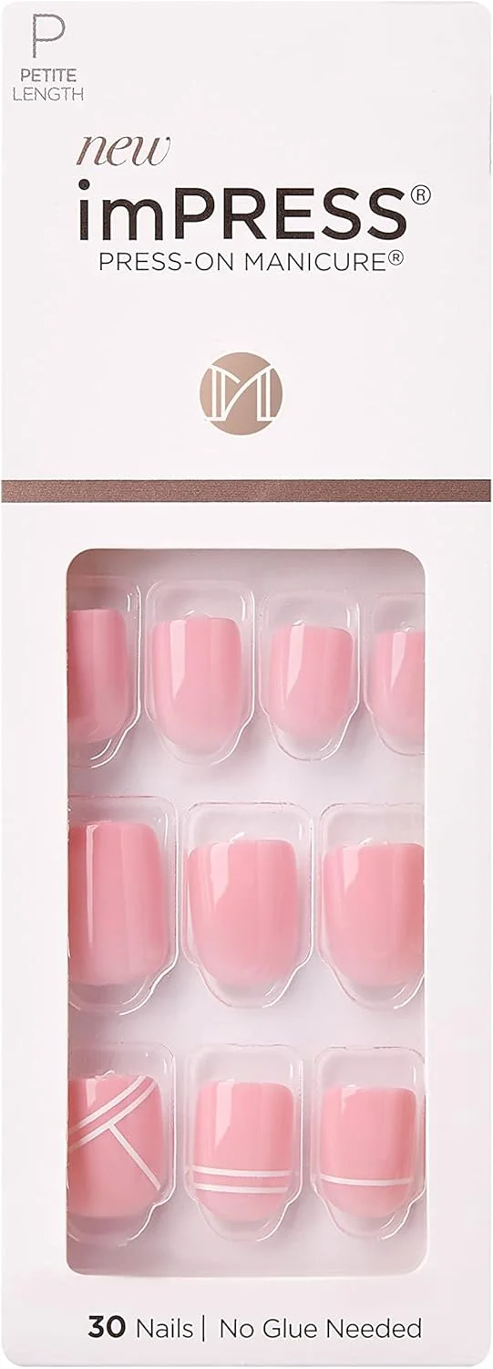 ناخن مصنوعی چسبی imPRESS KISS، طول کوتاه، ست مانیکور، مدل 'Timeless Day'، ضد لک و مقاوم در برابر لب پر شدن، 30 عدد