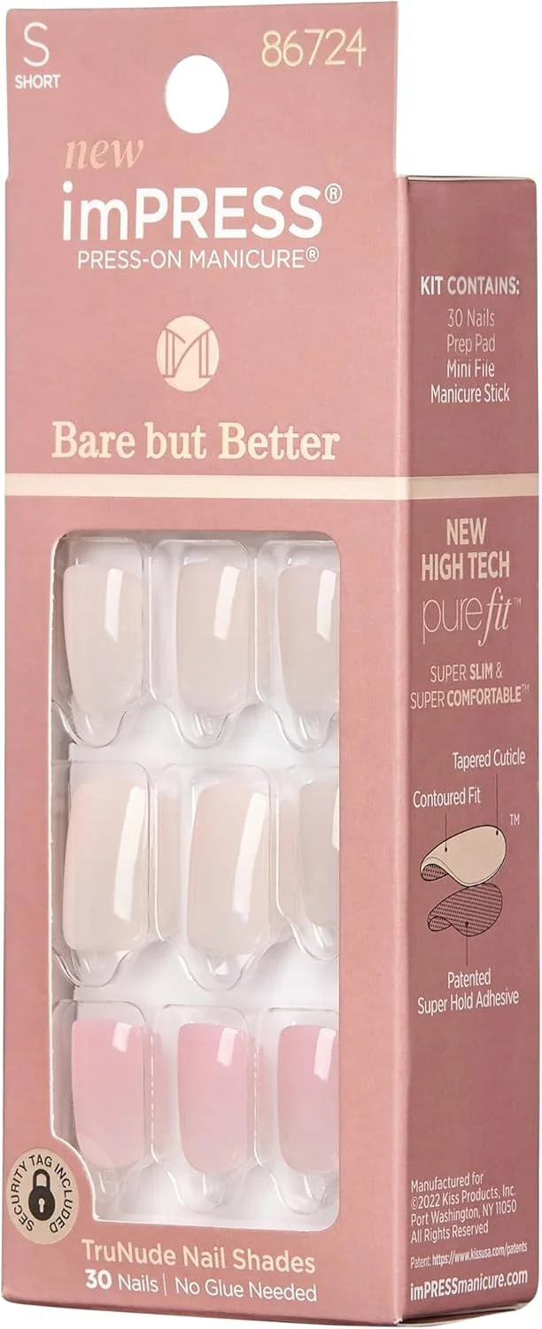 ست ناخن مصنوعی چسبی imPRESS KISS، رنگ های خنثی، پوشش بی نقص، 30 عدد ناخن مصنوعی مقاوم