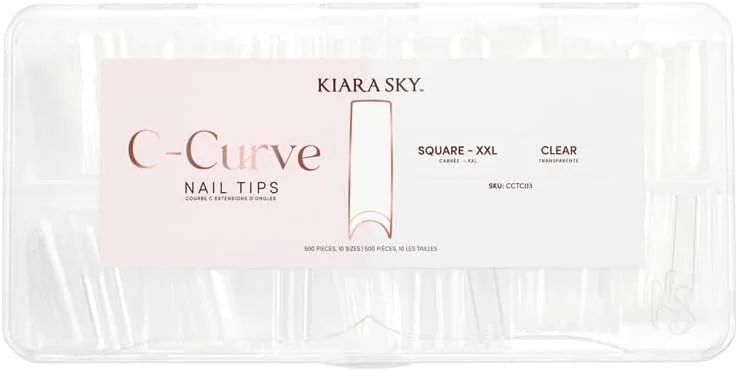 تیپ ناخن C-Curve XXL مربعی شفاف Kiara Sky (500 عدد در 10 سایز)