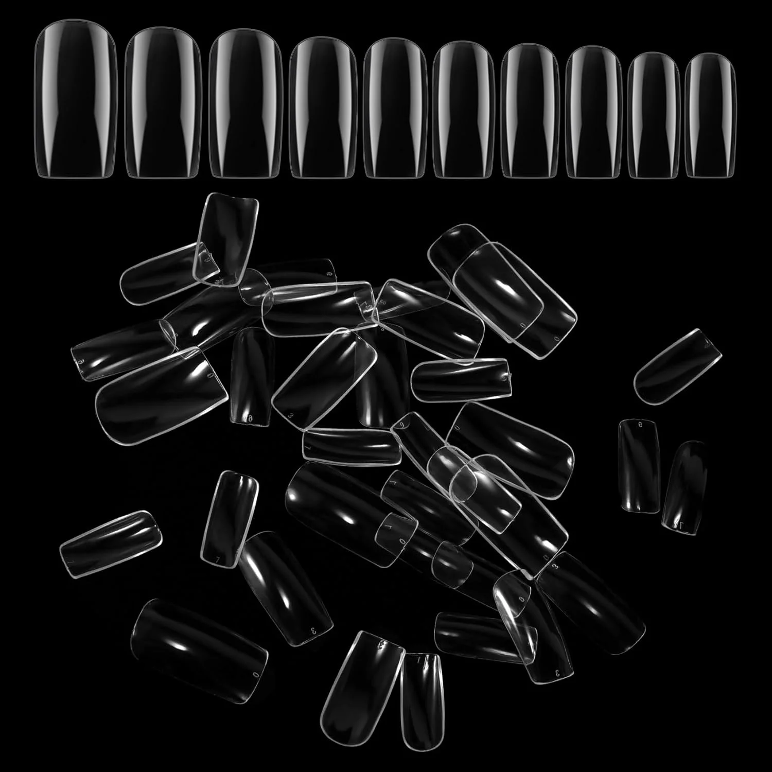 تیپ ناخن مربعی، 500 عدد تیپ ناخن پوشش کامل برای زنان و دختران، تاپ ناخن شفاف ABS در 10 سایز، تیپ ناخن برای کاشت ناخن، طراحی ناخن DIY