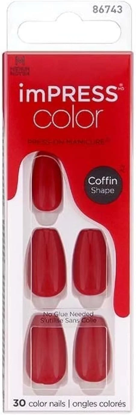 ناخن مصنوعی چسبی imPRESS، مدل Reddy or Not، فرم تابوتی (متوسط) IMC510C – ست ناخن مصنوعی بدون چسب به همراه سوهان کوچک، پد آماده سازی، چوب مانیکور، کیت ناخن اکریلیک ژلی