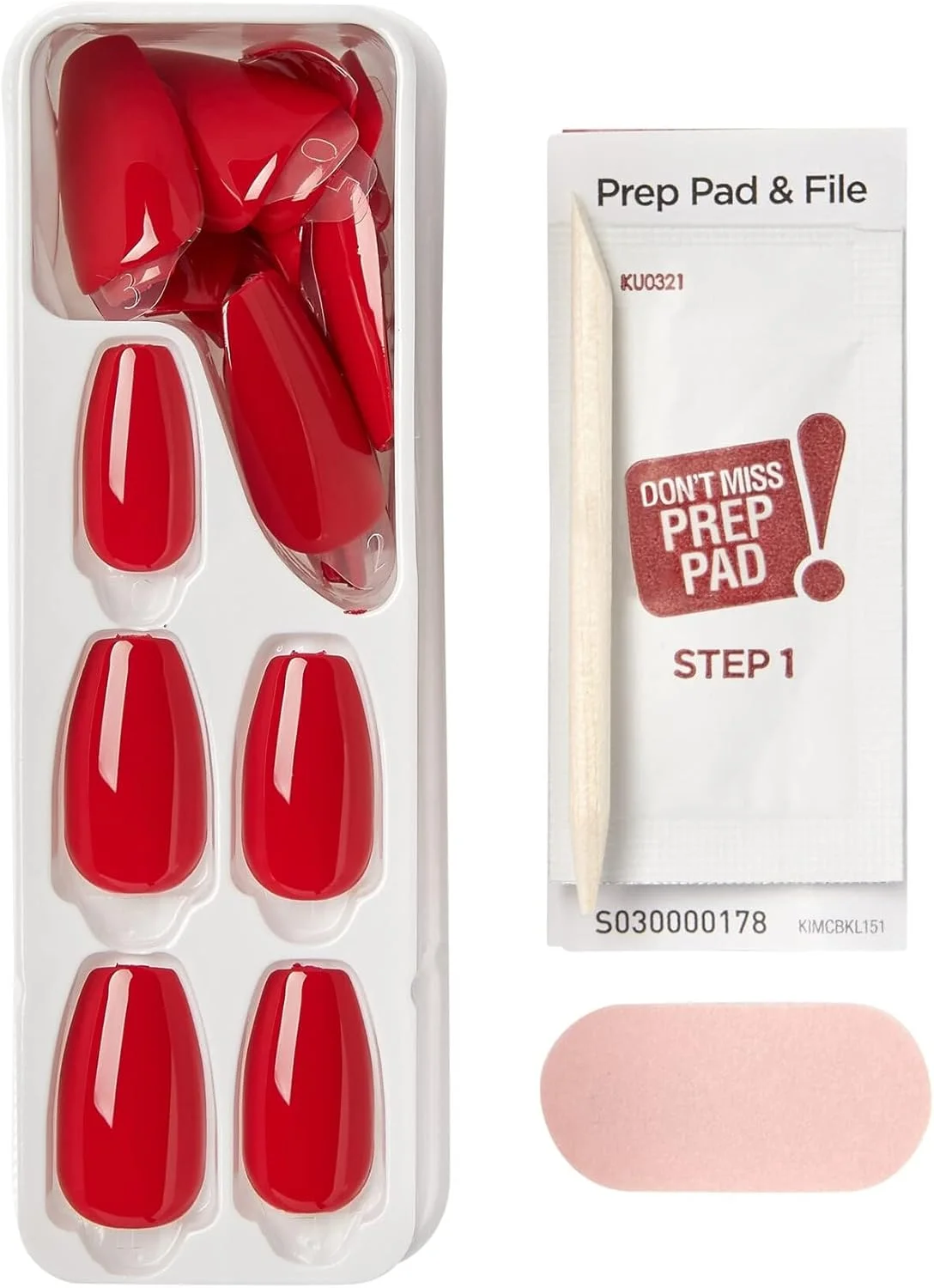 ناخن مصنوعی چسبی imPRESS، مدل Reddy or Not، فرم تابوتی (متوسط) IMC510C – ست ناخن مصنوعی بدون چسب به همراه سوهان کوچک، پد آماده سازی، چوب مانیکور، کیت ناخن اکریلیک ژلی