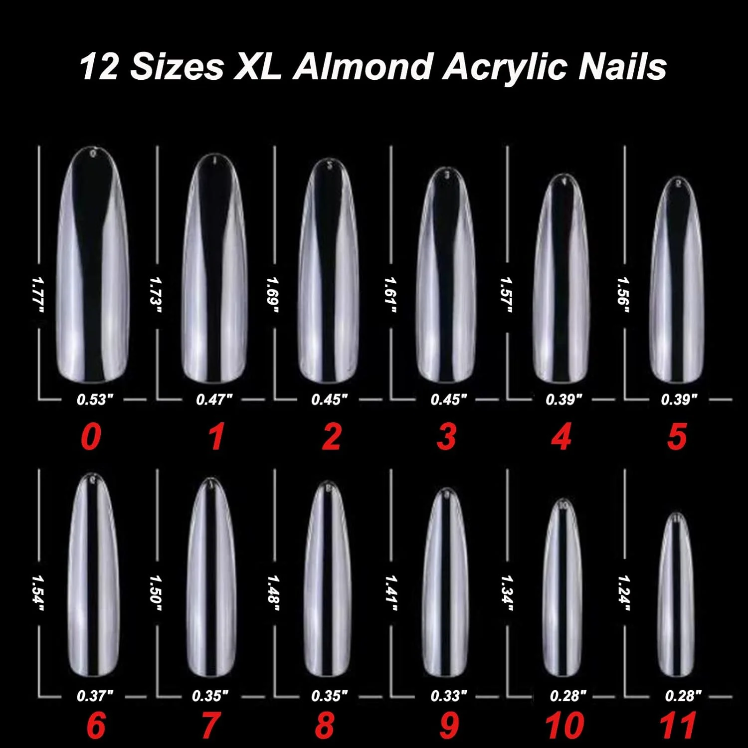 LoveOurHome 240 عدد نوک ناخن مصنوعی بادامی شفاف XL، پوشش کامل، خمیده بیضی فوق العاده بلند، 12 سایز برای طراحی ناخن با ژل (بادامی XL)