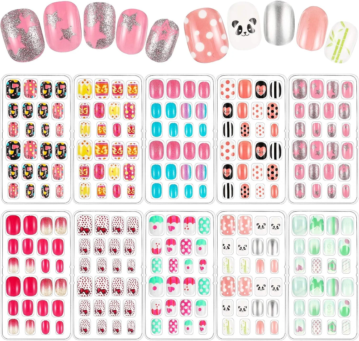 مایتیس 240 عدد ناخن مصنوعی بچگانه، مناسب دختران، چسب دار، طرح های زیبا، پوشش کامل، مناسب تزیین ناخن کودکان، 10 جعبه (طرح پاپیون رنگارنگ) مایتیس 240 عدد ناخن مصنوعی بچگانه، مناسب دختران، چسب دار، طرح های زیبا، پوشش کامل، مناسب تزیین ناخن کودکان، 10 جعبه (طرح پاپیون رنگارنگ)