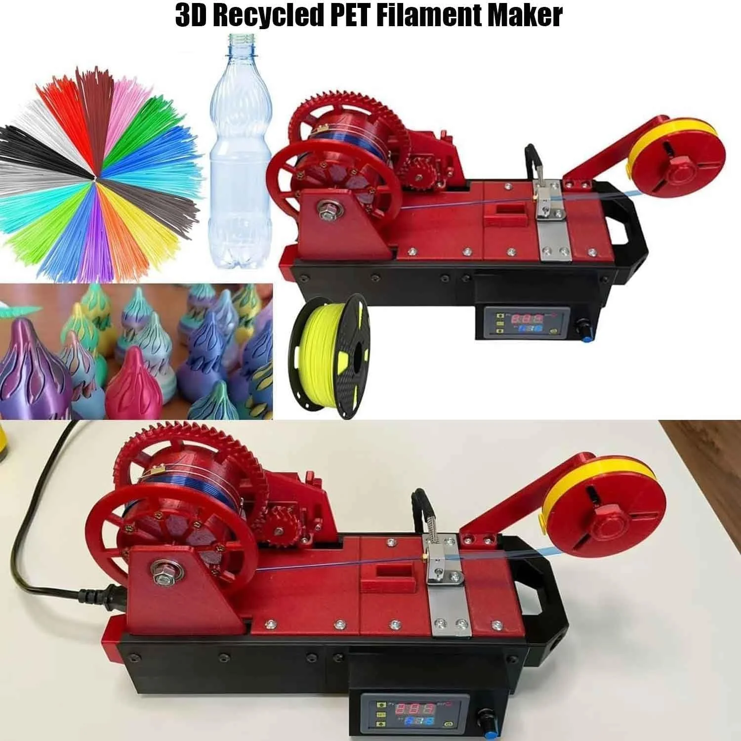 دستگاه اکسترودر پرینتر سه بعدی، اکسترودرهای بازیافتی رومیزی PET با نمایشگر دیجیتال، بازیافت کننده بطری پلاستیکی، دما و سرعت قابل تنظیم، برای خانواده ها، استودیوهای کوچک، سازندگان DIY