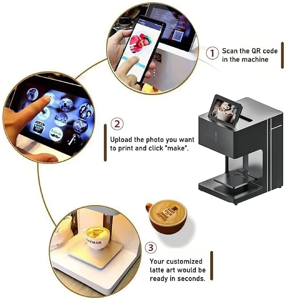 دستگاه چاپگر هنری سه بعدی قهوه، دستگاه چاپگر جوهر افشان چند رنگی تمام اتوماتیک کیک شیر با صفحه لمسی، سازنده دکوراسیون DIY، چاپگر عکس WIFI، برای چای دسر دستگاه چاپگر هنری سه بعدی قهوه، دستگاه چاپگر جوهر افشان چند رنگی تمام اتوماتیک کیک شیر با صفحه لمسی، سازنده دکوراسیون DIY، چاپگر عکس WIFI، برای چای دسر