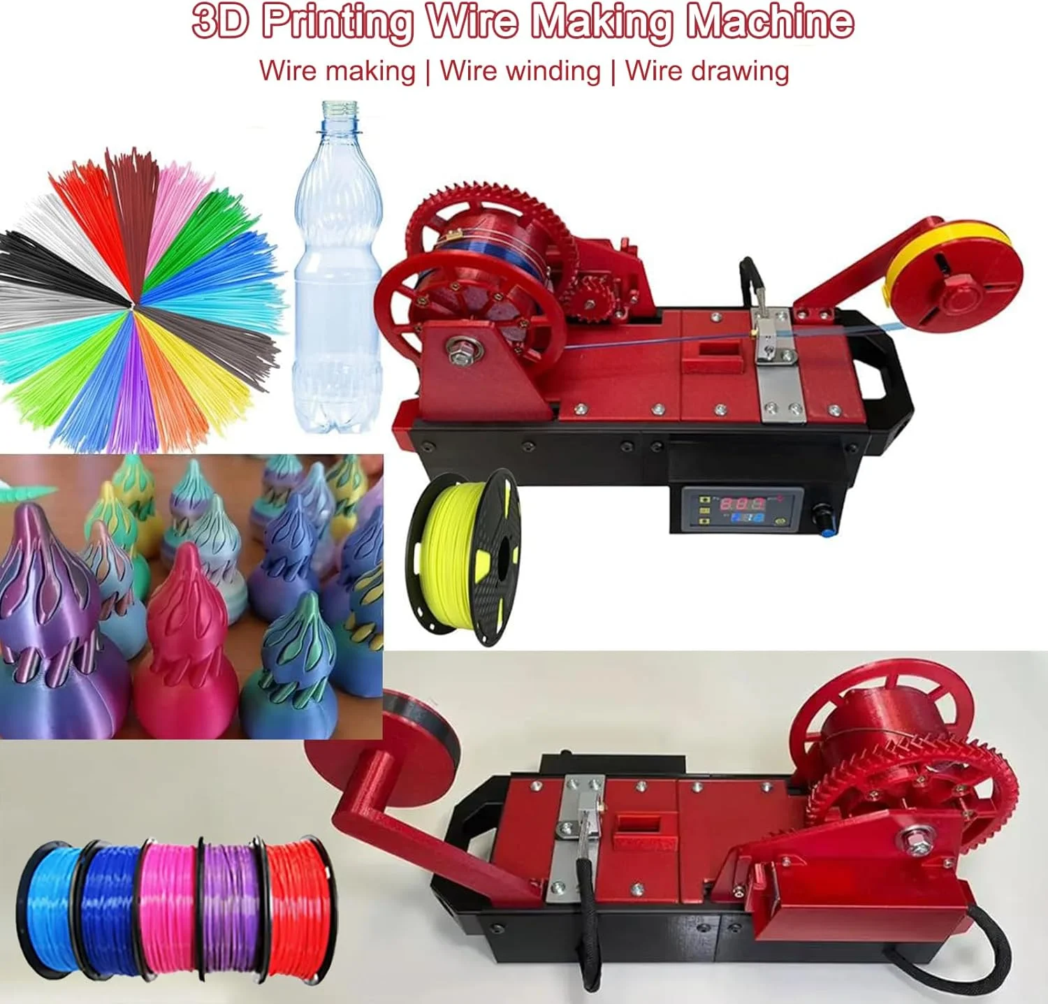 اکسترودر برای پرینتر سه بعدی، سازنده فیلامنت PET بازیافتی، تبدیل زباله به گنج، کنترل دما/سرعت قابل تنظیم، پولترود شده فیلامنت سه بعدی، برای خانواده ها، سازندگان DIY، سبز