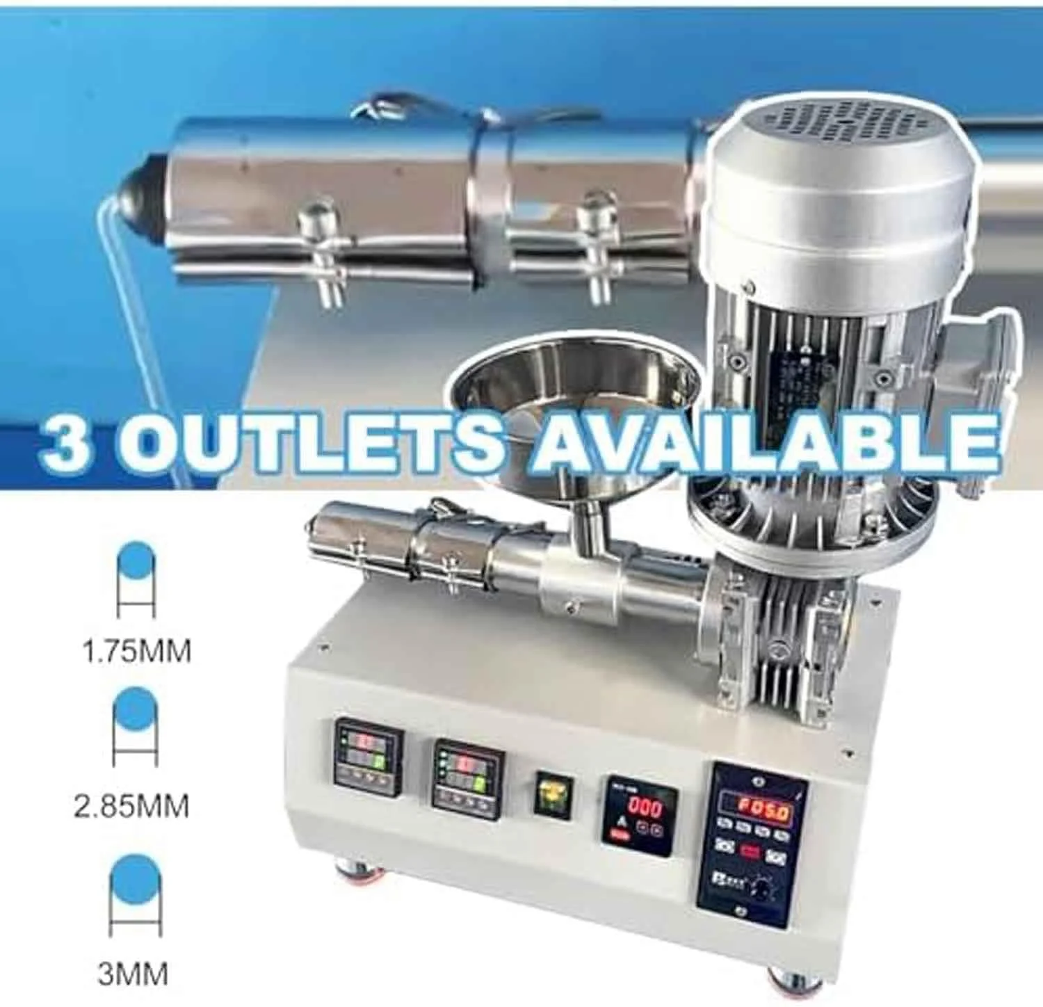 دستگاه تولید فیلامنت پرینتر سه بعدی، خروجی 500-1000 گرم در ساعت، اکسترودر رومیزی با کنترل PID 0-350 درجه سانتیگراد و اندازه پورت خروجی اختیاری، برای تولید پلاستیک در مقیاس کوچک