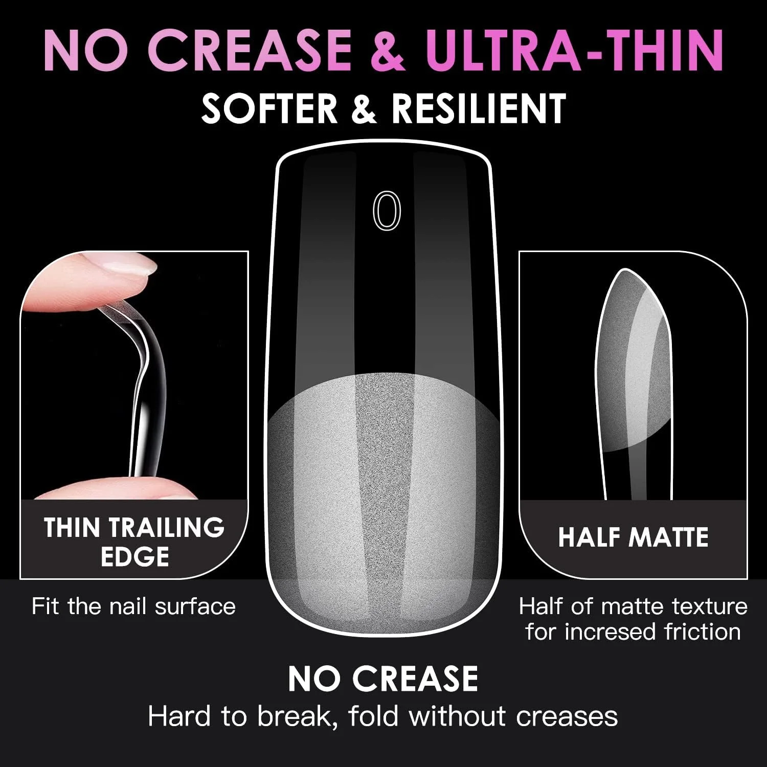 تیپ ناخن ژلی نرم مربعی متوسط، 600 عدد تیپ ناخن پوشش کامل از پیش بافر شده، نیمه مات