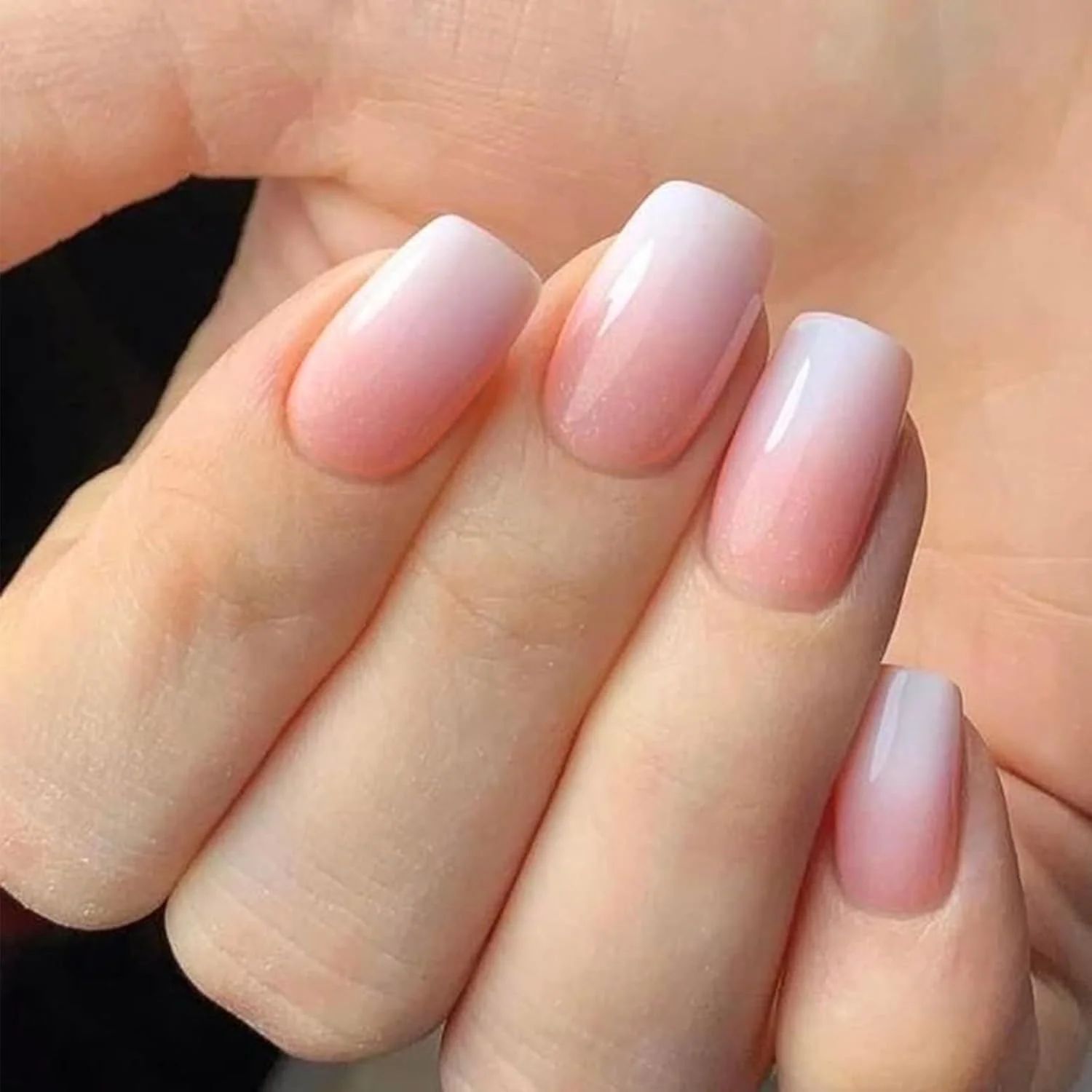 ناخن مصنوعی آمبره صورتی Modelones - ست هدیه ناخن مربعی کوتاه بهاری با چسب و سوهان، 32 عددی