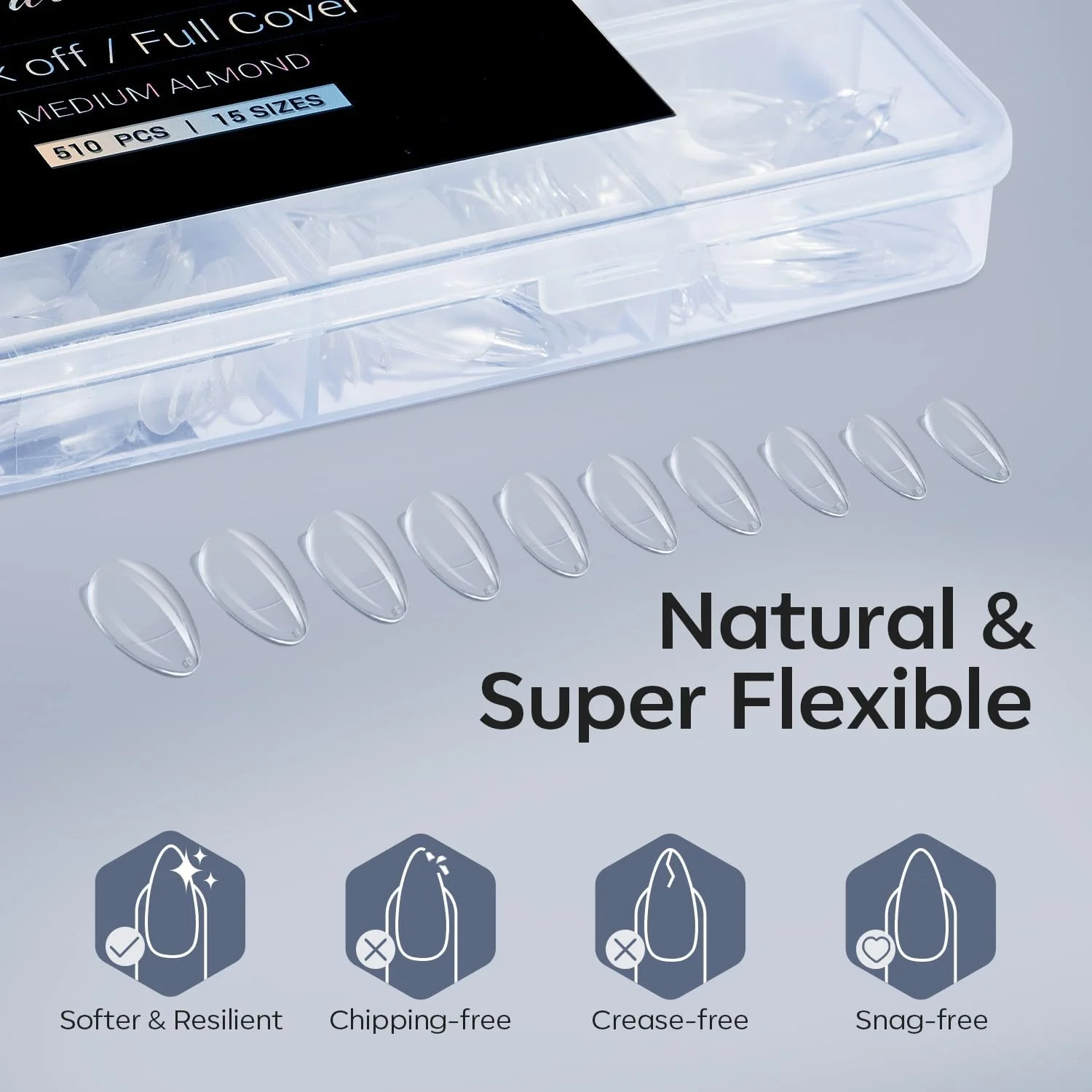 نکات ناخن مصنوعی بادامی Modelones - 500 عدد، نکات ناخن ژلی متوسط از پیش شکل داده شده، پوشش کامل نیمه مات، کیت ژل ناخن اکریلیک شفاف، فشار دادن نوک ناخن مصنوعی برای اکستنشن ناخن، سالن DIY