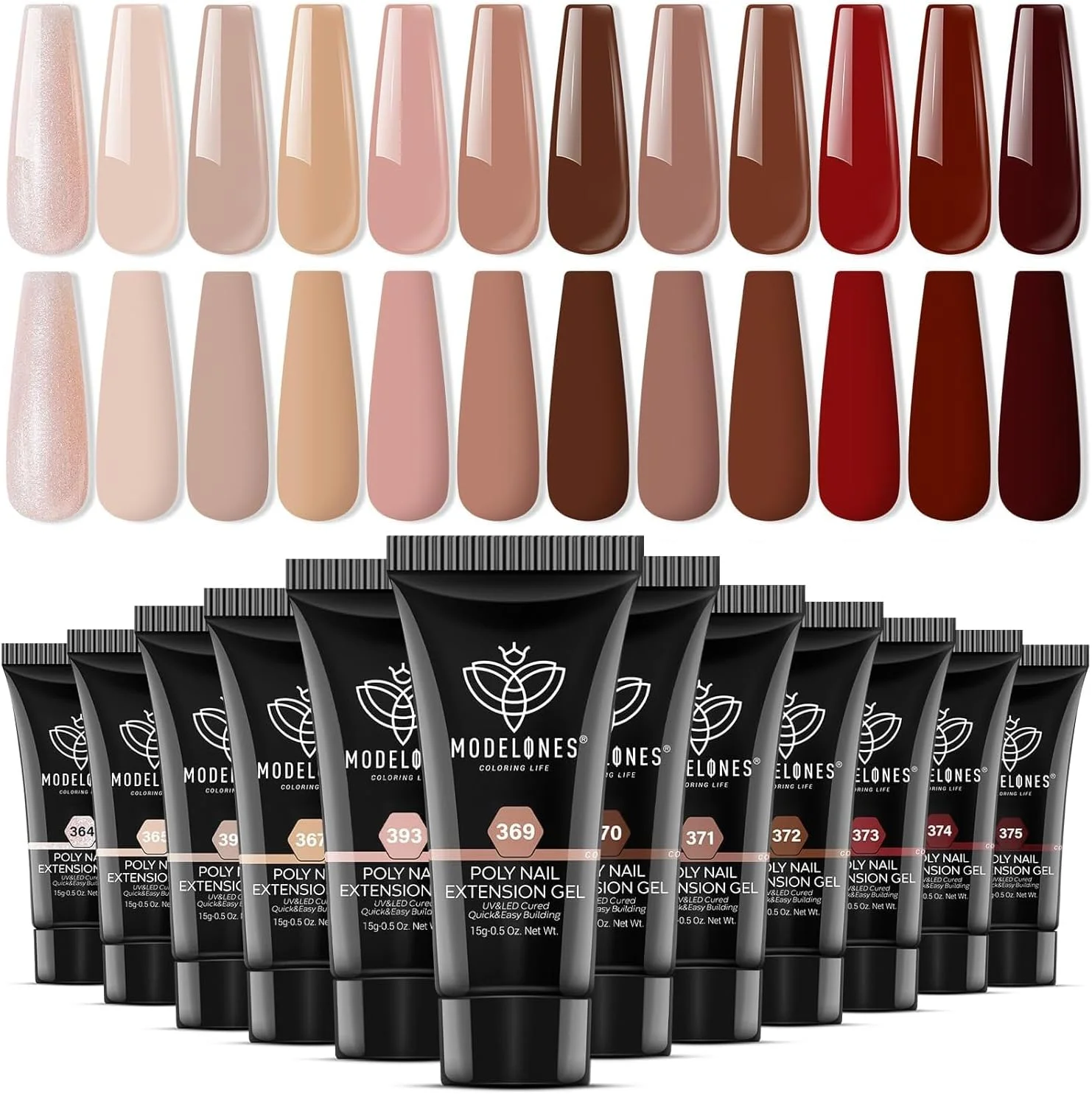 ژل پولی اکستنشن ناخن مدلونز، 12 رنگ، رنگ پوست نود، رنگ های قرمز کلاسیک، طراحی ناخن، هدیه سالن برای زنان