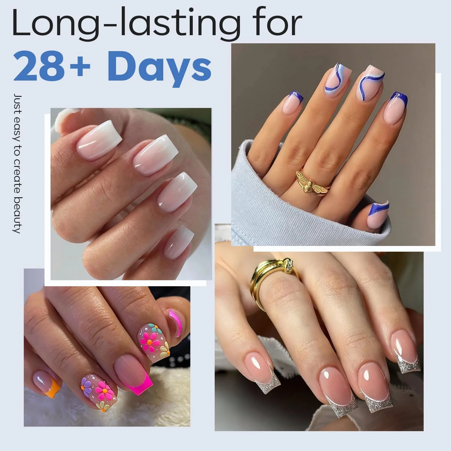 تیپ ناخن مربعی کوتاه مدلونز، تیپ های از پیش فرم داده شده ژل ایکس پوشش کامل ناخن مصنوعی، تیپ های ناخن اکریلیک ژل نرم، اکستنشن ناخن، کیت ژل ایکس ناخن مصنوعی 216 عددی 12 سایز