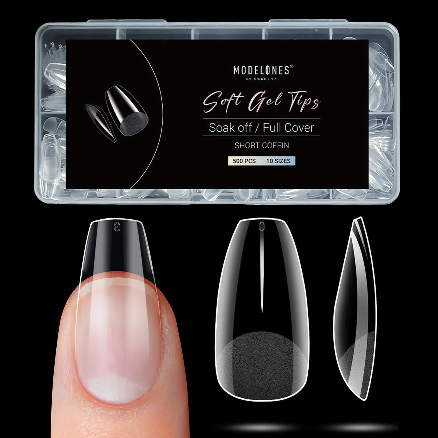 تیپ ناخن کوتاه کافین Modelones - 500 عدد تیپ ناخن مصنوعی پوشش کامل نیمه مات بدون سوهان، قوی تر برای اکستنشن ناخن، هنر DIY سالن، 10 سایز