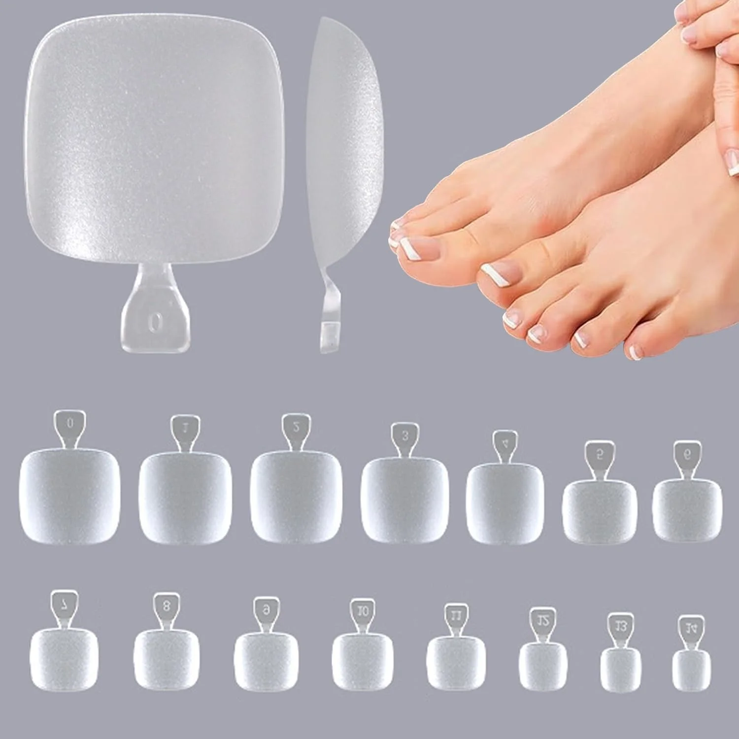 ۱۵۰۰ عدد ناخن مصنوعی پا - ۱۵ سایز مختلف، نوک ناخن پا از جنس ژل نرم، مناسب برای ناخن های بزرگ، ناخن مصنوعی فرانسوی مناسب برای سالن های آرایشی و مبتدیان