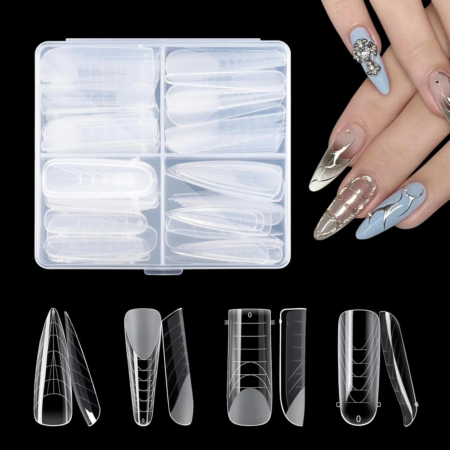 قالب های کاشت ناخن NMKL38، قالب ناخن اکریلیک، سیستم فرم های دوگانه مصنوعی، ابزار مانیکور لاک ژل UV، 96 عدد (4 نوع) قالب های کاشت ناخن NMKL38، قالب ناخن اکریلیک، سیستم فرم های دوگانه مصنوعی، ابزار مانیکور لاک ژل UV، 96 عدد (4 نوع)