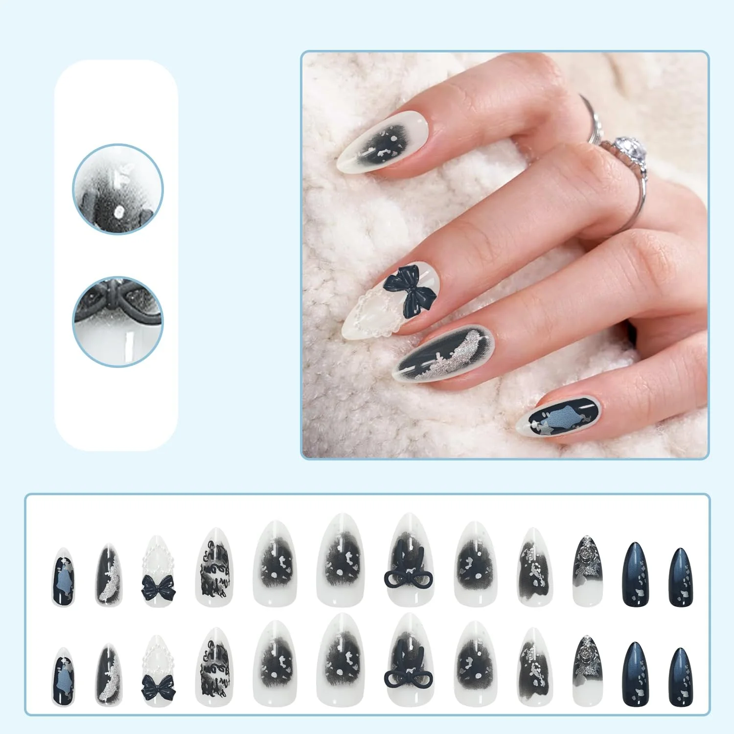 ست ناخن مصنوعی 24 عددی طرح پاپیون سه بعدی، مروارید و قلب، پوشش کامل براق برای خانم ها، همسران و معشوقه ها، مناسب برای عروسی ست ناخن مصنوعی 24 عددی طرح پاپیون سه بعدی، مروارید و قلب، پوشش کامل براق برای خانم ها، همسران و معشوقه ها، مناسب برای عروسی