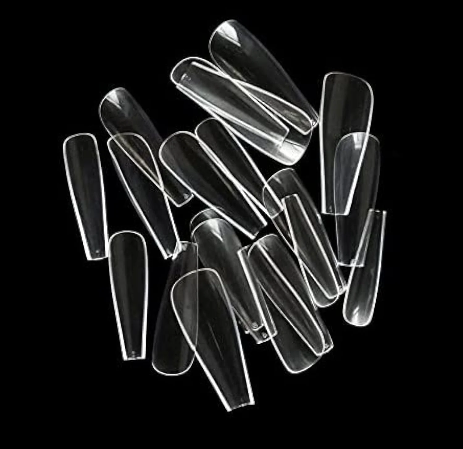 نک ناخن حرفه ای، ناخن های اکرلیک شفاف، پوشش کامل، نک های مصنوعی تابوتی، اکستنشن ناخن، ناخن های بلند، 10 سایز، 500 عدد