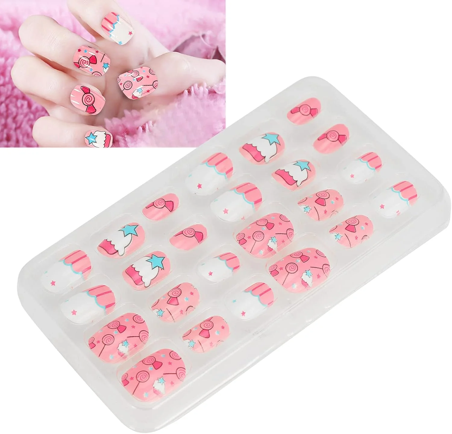 ۲۴ عدد ناخن مصنوعی با طرح کارتونی بچگانه - پوشش کامل، قابل جابجایی و استفاده آسان برای هنر ناخن سرگرمکننده (02) ۲۴ عدد ناخن مصنوعی با طرح کارتونی بچگانه - پوشش کامل، قابل جابجایی و استفاده آسان برای هنر ناخن سرگرمکننده (02)