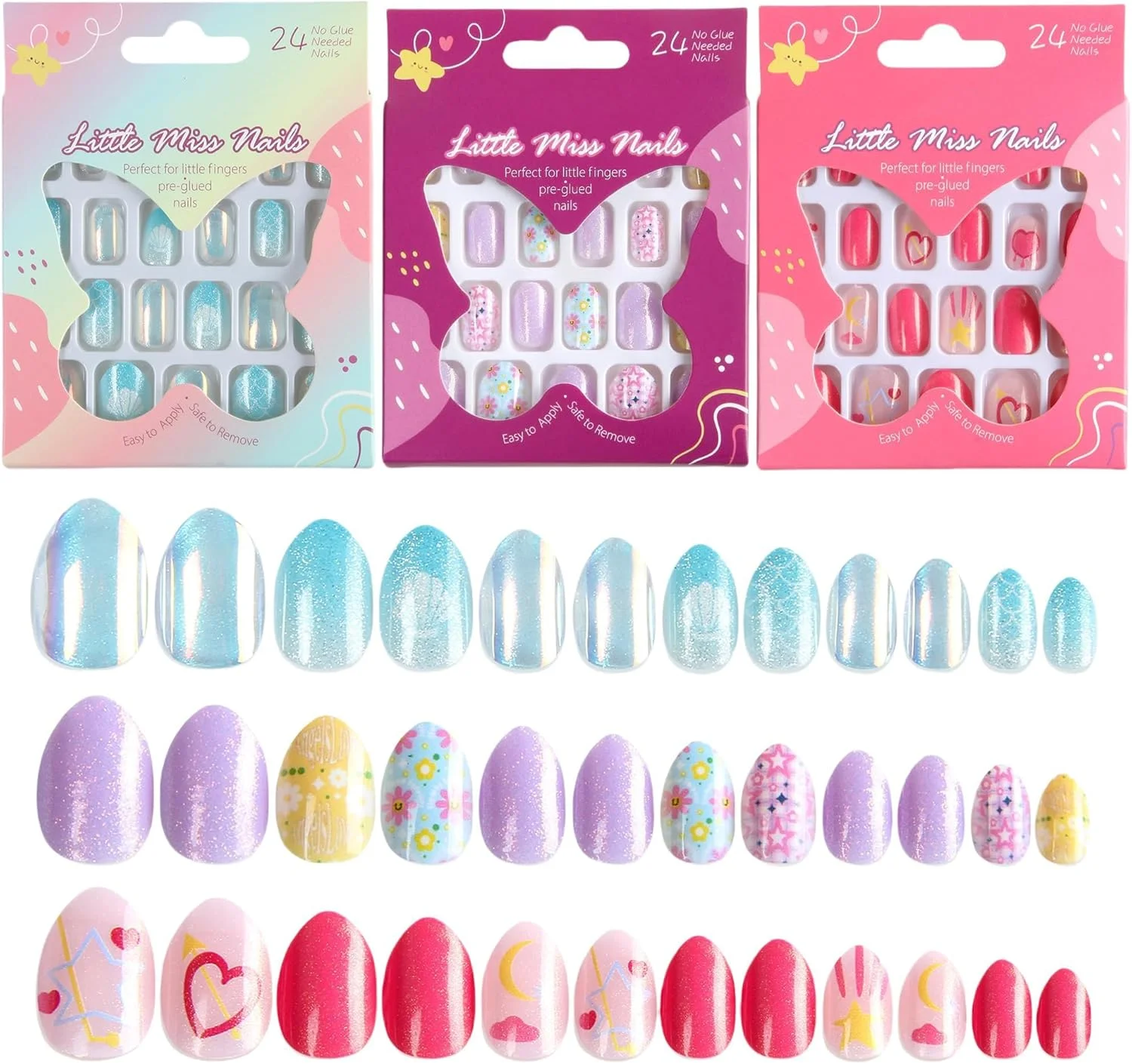 ست ناخن مصنوعی چسبی 78 عددی برای کودکان، 3 بسته کیت ناخن مصنوعی کودکانه طرح گل های رنگارنگ قدیمی مناسب دختران 8 تا 12 سال به همراه چسب ژله ای ناخن و چسب کاشت ناخن برای دختران