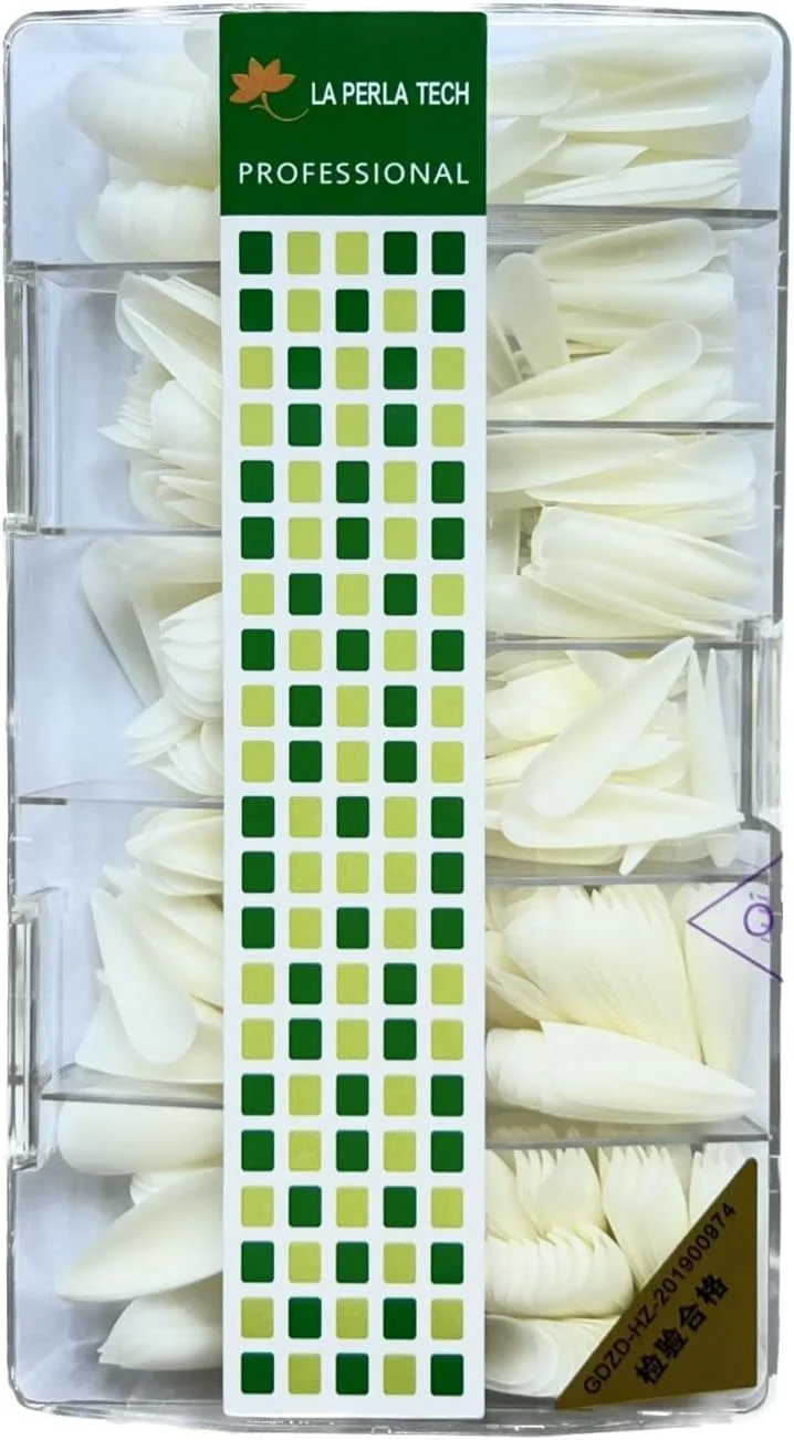 ناخن مصنوعی بلند استیلتو نوک تیز، پوشش کامل پنجه طبیعی، 500 عدد مناسب برای سالن های ناخن، 10 سایز (طبیعی)