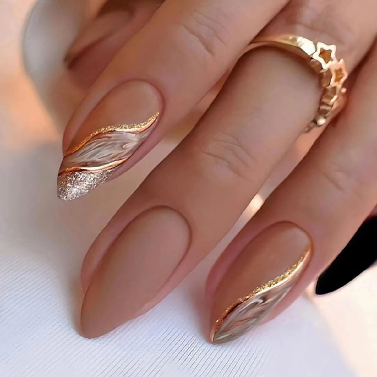 ناخن مصنوعی بادامی، طراحی محبوب و قابل استفاده، ست کامل ناخن های طرح موج، ناخن های مصنوعی برای زنان و دختران، پچ ناخن شیک و ظریف (استایل 2)