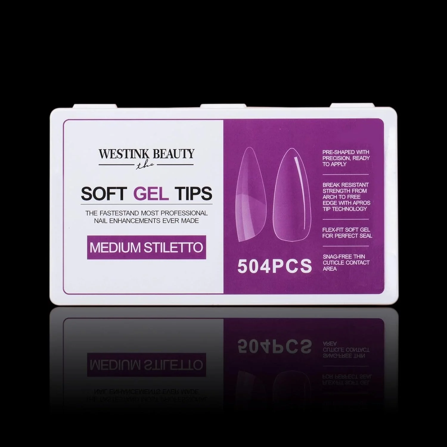 نکات ژل نرم حرفه ای زیبایی WESTINK (استیلتو، متوسط) 2 در 1 برای ناخن های فشاری یا ژل نرم 504 عددی، محصولات سالنی حرفه ای از پیش شکل داده شده با دقت آماده استفاده.