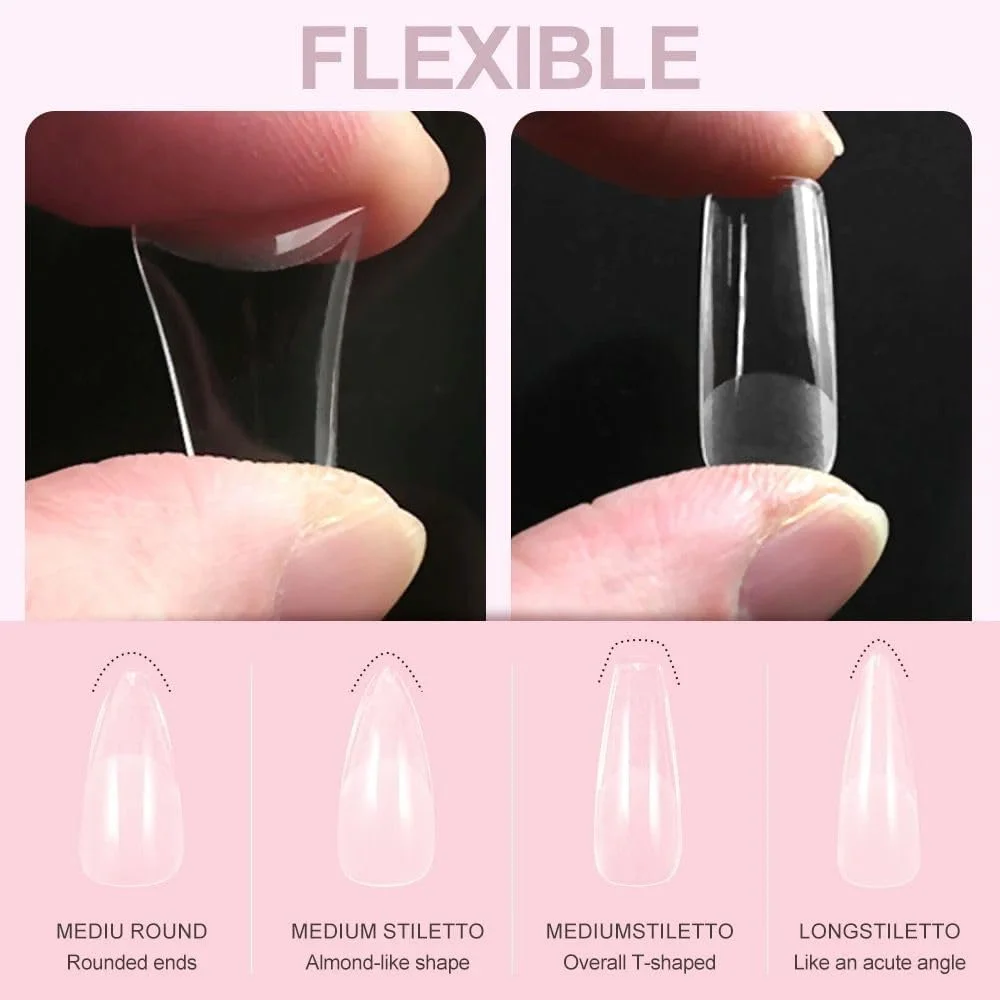 نکات ژل نرم حرفه ای زیبایی WESTINK (استیلتو، متوسط) 2 در 1 برای ناخن های فشاری یا ژل نرم 504 عددی، محصولات سالنی حرفه ای از پیش شکل داده شده با دقت آماده استفاده.