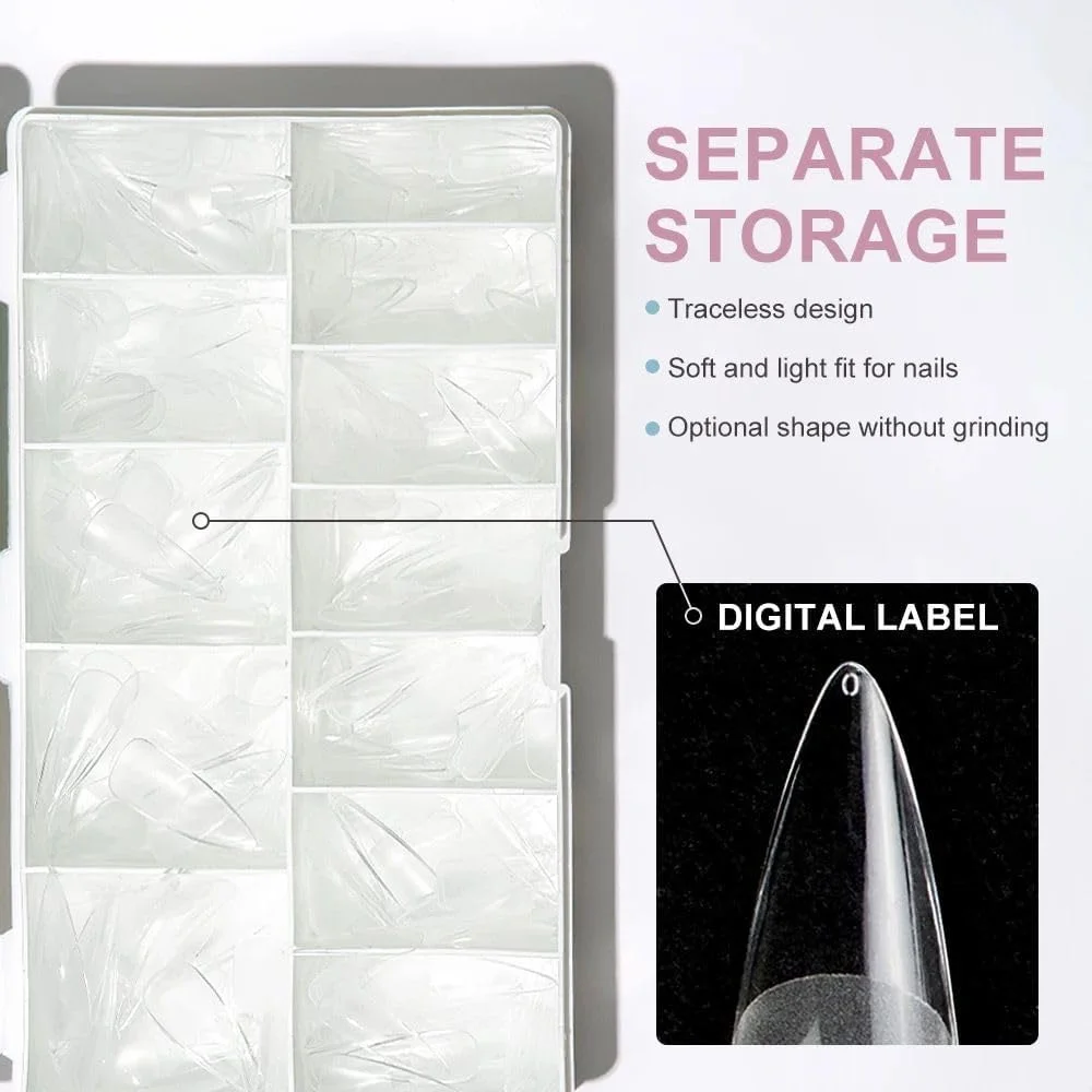 نکات ژل نرم حرفه ای زیبایی WESTINK (استیلتو، متوسط) 2 در 1 برای ناخن های فشاری یا ژل نرم 504 عددی، محصولات سالنی حرفه ای از پیش شکل داده شده با دقت آماده استفاده.