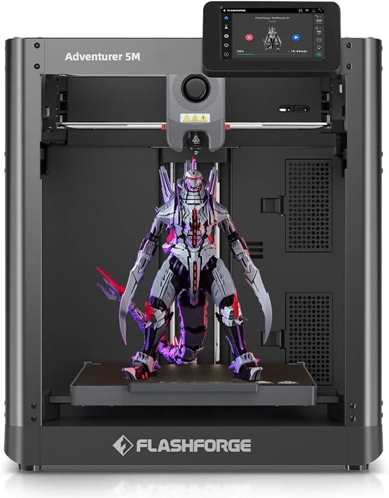 پرینتر سه بعدی FLASHFORGE Adventurer 5M، پرینتر با سرعت بالای 600 میلی متر بر ثانیه با تراز اتوماتیک کامل، نازل 280 درجه سانتیگراد با قابلیت جدا شدن سریع، خنک کننده دو کاناله موثر، ساختار Core XY، 220 x 220 x 220 میلی متر