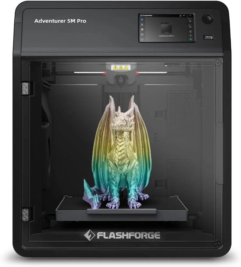پرینتر سه بعدی FLASHFORGE مدل adventurous 5m pro، سرعت بالای 600 میلی‌متر بر ثانیه با سیستم چاپ کاملا اتوماتیک تک کلیکی، اکسترودر مستقیم جداشدنی سریع 280 درجه سانتیگراد، خنک کننده