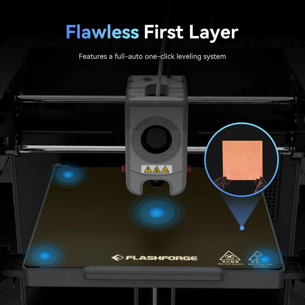 پرینتر سه بعدی FLASHFORGE Adventurer 5M، پرینتر با سرعت بالای 600 میلی متر بر ثانیه با تراز اتوماتیک کامل، نازل 280 درجه سانتیگراد با قابلیت جدا شدن سریع، خنک کننده دو کاناله موثر، ساختار Core XY، 220 x 220 x 220 میلی متر