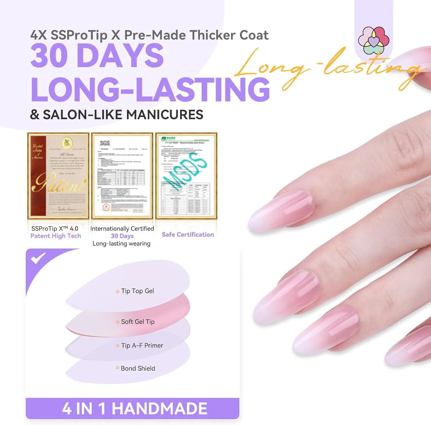 ناخن مصنوعی آمبره سایز متوسط بادامی نوک فرانسوی پوشش کامل صورتی سفید градиент 160 عدد مناسب طراحی ناخن و کاشت ناخن