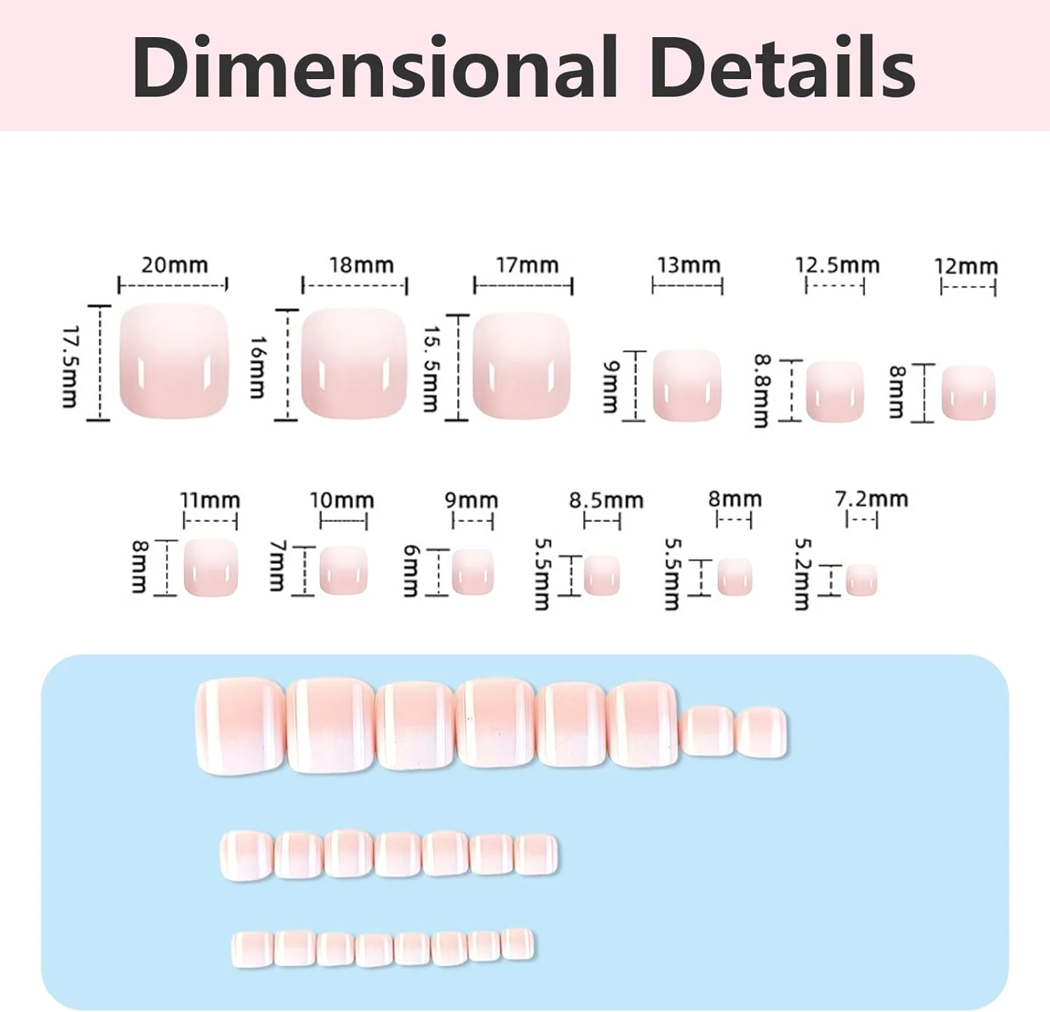 ناخن مصنوعی پا - هومیلادی 24 عدد ناخن مصنوعی پا با چسب ژله ای، پوشش کامل ناخن های مصنوعی پا، ناخن های صورتی گرادیانی برای پدیکور آسان در خانه و طراحی ناخن