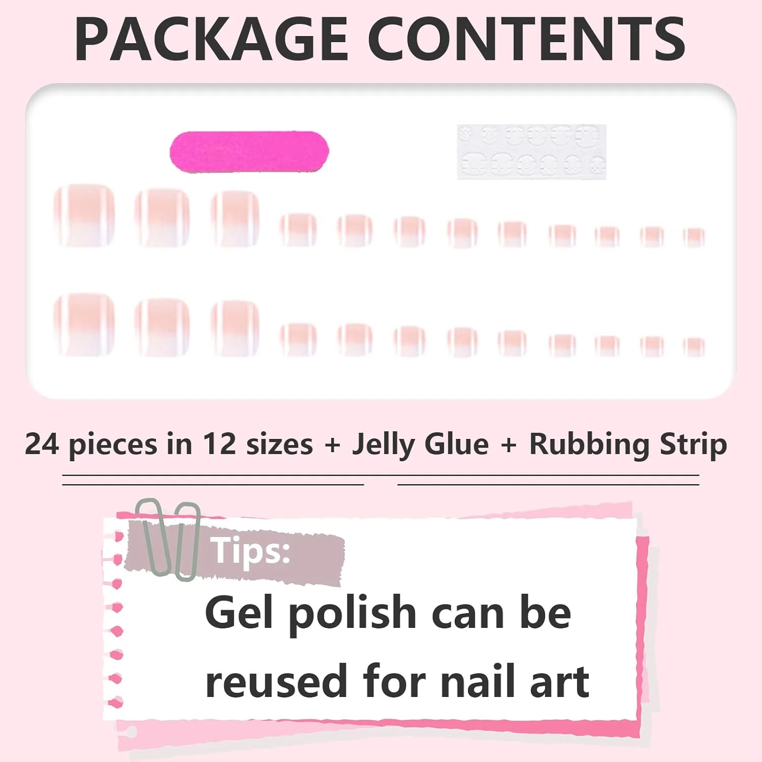 ناخن مصنوعی پا - هومیلادی 24 عدد ناخن مصنوعی پا با چسب ژله ای، پوشش کامل ناخن های مصنوعی پا، ناخن های صورتی گرادیانی برای پدیکور آسان در خانه و طراحی ناخن