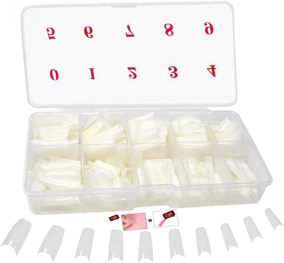 ناخن مصنوعی فرنچ، مناسب برای سالن‌ها و طراحی ناخن در خانه (500 عدد، 10 سایز در 1 جعبه)