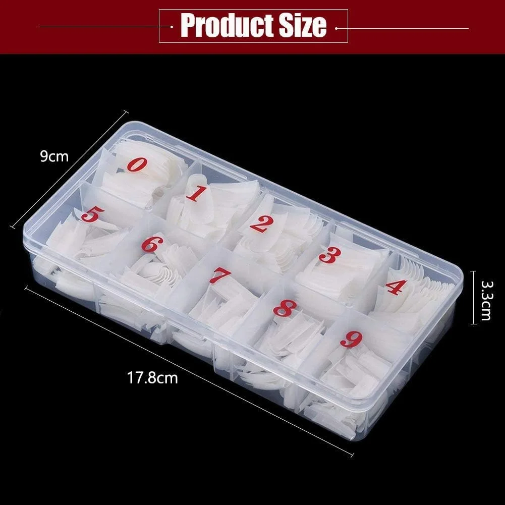 ناخن مصنوعی فرنچ، مناسب برای سالن‌ها و طراحی ناخن در خانه (500 عدد، 10 سایز در 1 جعبه)