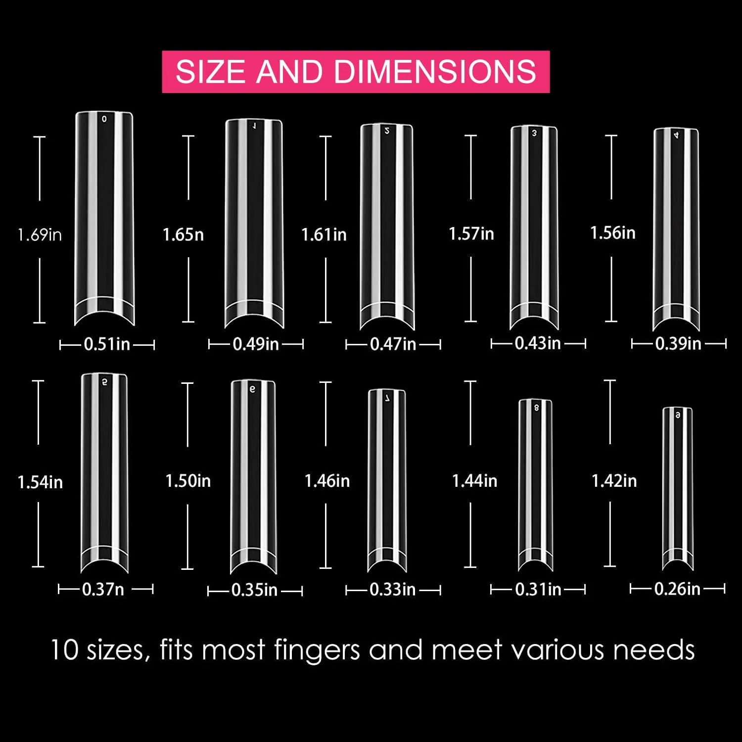 ۵۰۰ عدد تیپ ناخن مربعی صاف بدون انحنای C، خیلی خیلی بزرگ، اکریلیک، شفاف، نوک تیز صاف، پوشش نیمه، ناخن مصنوعی فرانسوی برای سالن ناخن و طراحی ناخن DIY در ۱۰ سایز