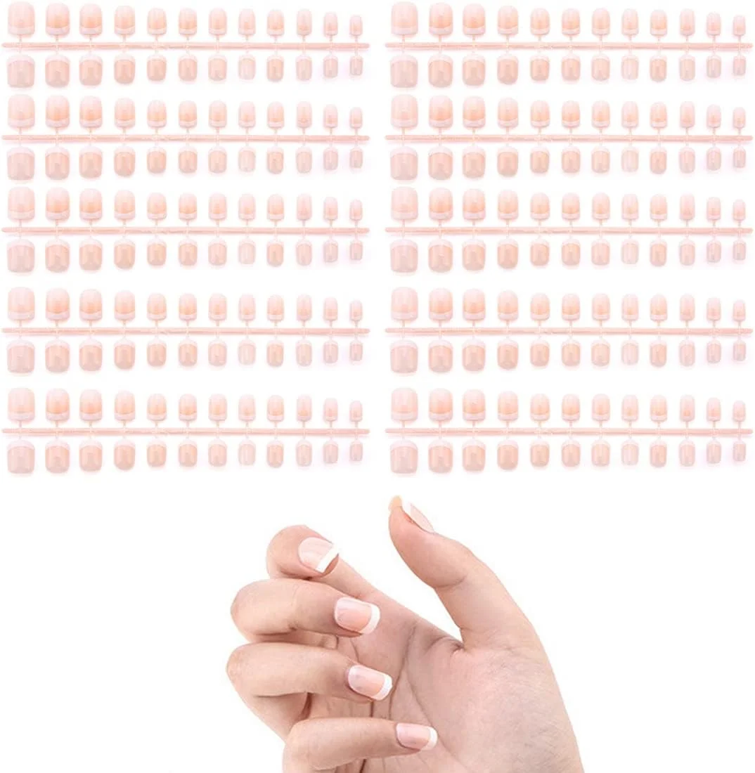 ناخن مصنوعی فرنچ طبیعی ۲۴۰ عددی، ناخن مصنوعی کوتاه فرنچ طبیعی، کیت ناخن مصنوعی اکریلیک شامل ۱۲ سایز مختلف ناخن مصنوعی کوتاه، ست نوک ناخن سفید صورتی